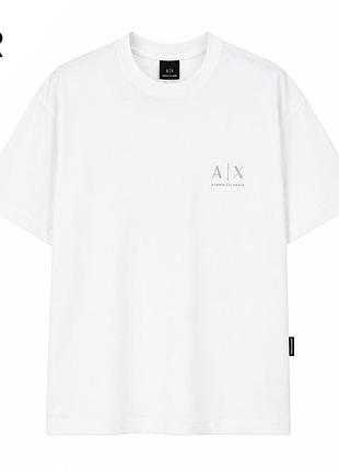 Чоловіча біла футболка a|x armani exchange з мінімалістичним логотипом, прямий крій, короткий рукав, кругла горловина
