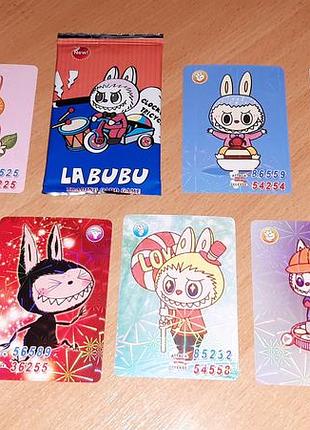 Карточки лабуба labubu коллекционные - 1 пакетик 8 карточек с голограммой.