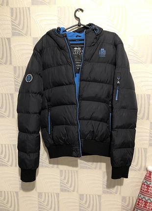 Чоловіча зимова куртка crosshatch black label / теплий пуховик з капюшоном б / в  ( без дефектів) є природні сліди носіння