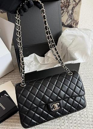 Chanel classic flap 25 black silver hardware 25 см
