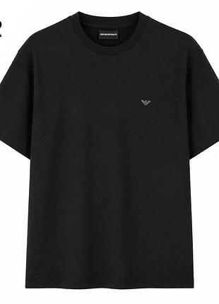 Мужская футболка emporio armani черная с минималистичным логотипом, короткий рукав, круглая горловина, классический крой