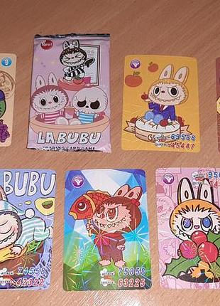 Карточки лабуба labubu коллекционные - 1 пакетик 8 карточек с голограммой.