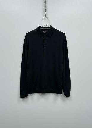 Шерстяний лонгслів поло massimo dutti wool long sleeve polo shirt black