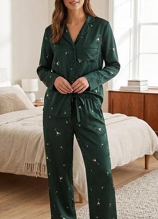 Женская шелковистая пижама marks &amp; spencer (рубашка и брюки) р.97 6 (xs)