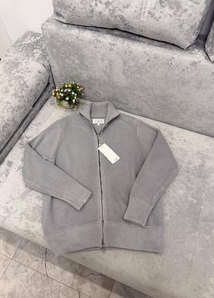 Maison margiela мужская кофта на молнии | вязаный свитер с воротником | серый | майсон маргела серая зипка