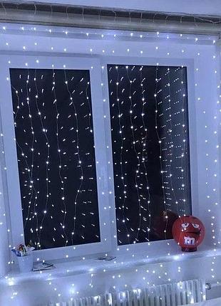 Світлодіодна гірлянда штора 3×2 м біла led з пультом для вікна та новорічного декору white