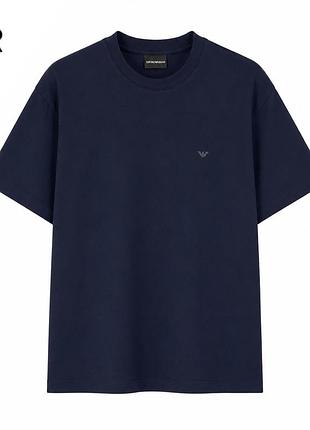 Мужская футболка emporio armani темно-синяя с минималистичным логотипом, короткий рукав, круглая горловина, прямой крой