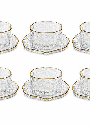 Набор стеклянных креманок с блюдцами glassware – 12 предметов прозрачное фактурное стекло с золотистым кантом