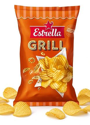 Чипси шведські estrella grillchips 275 г, хрусткі рифлені чіпси з цибулею