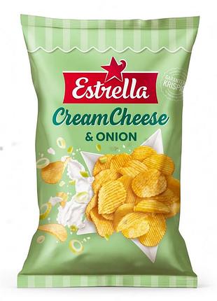 Чипси шведські estrella creamcheese 275 г, хрусткі рифлені чіпси з крем-сиром та цибулею