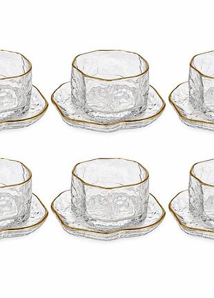 Набор стеклянных креманок с блюдцами glassware – 12 предметов прозрачное стекло с золотистым кантом