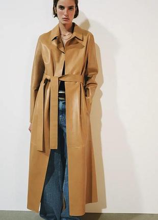 Пальто zw collection из 100% кожи с поясом