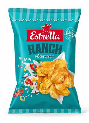 Чипси шведські estrella ranch & sourcream 275 г — хрусткі чіпси зі сметаною, сиром та томатом