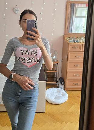 Облегающая футболка женская серая h&amp;m, xs s / кофта, кофточка, топ