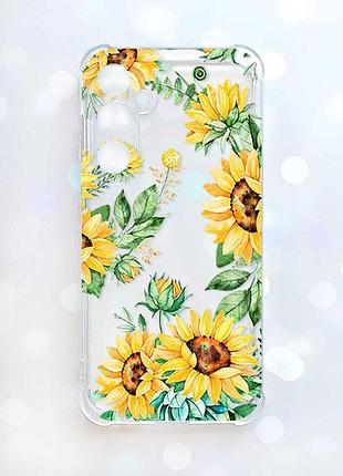 Прозрачный чехол с утолщенными углами на samsung galaxy a37 подсолнухи (принт 288)