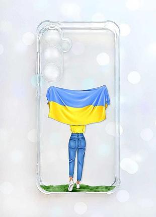 Прозорий чохол з потовщеними кутами на samsung galaxy a37 дівчина з прапором (принт 263)