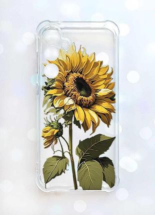 Прозрачный чехол с утолщенными углами на samsung galaxy a37 подсолнечник (принт 274)