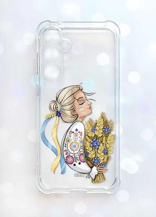 Прозрачный чехол с утолщенными углами на samsung galaxy a37 украинка с колосками (принт 173)