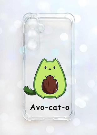 Прозрачный чехол с утолщенными углами на samsung galaxy a37 котик авокадо (принт 306)