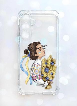 Прозорий чохол з потовщеними кутами на samsung galaxy a37 українка з колосками (принт 172)