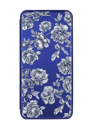 Чехол-книжка синий с рисунком на samsung galaxy a54 5g (a546) ночные цветы (принт 432)