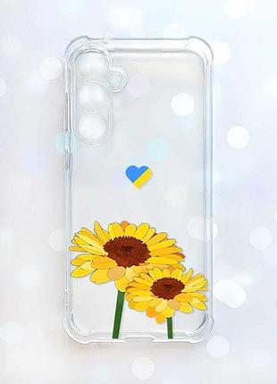 Прозрачный чехол с утолщенными углами на samsung galaxy a37 желтые цветы (принт 364)