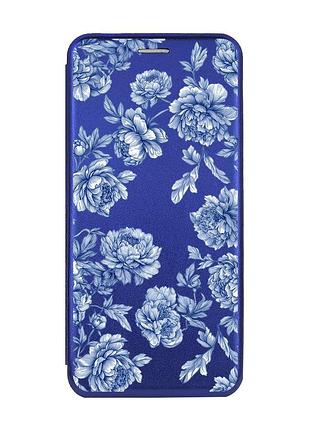 Чехол-книжка синий с рисунком на samsung galaxy a54 5g (a546) лунные цветы (принт 434)