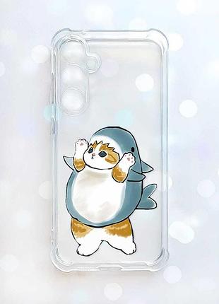 Прозрачный чехол с утолщенными углами на samsung galaxy a37 котенок акула (принт 379)