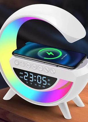 Настільна смарт лампа-нічник g-smart bt-3401 з бездротовою зарядкою, колонкою та годинником white