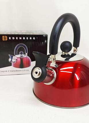 Чайник edenberg eb-1346 из нержавеющей стали со свистком 2.5л red