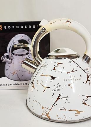 Эмалированный чайник edenberg eb-12610 со свистком и антипригарным покрытием 3л white