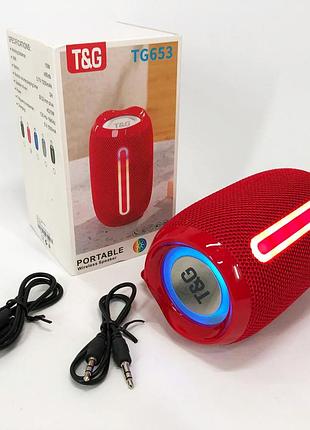 Портативна bluetooth-колонка tg653 usb з ремінцем, потужна переносна акустична колонка. колір: червоний