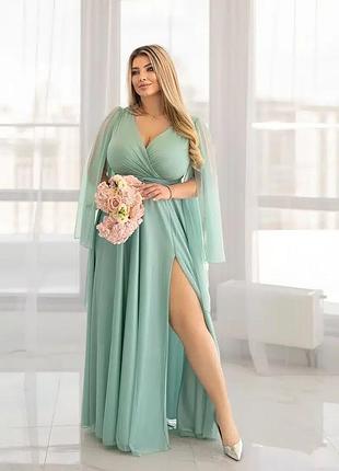 Вечерний платье шифон рукав макси 25045 мятное 2xl