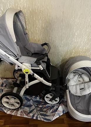 Коляска 2 в 1 miobaby zoom в сером цвете с белой рамой