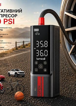 Портативний компресор lamicall 150 psi, 35 л/хв, автостоп, 5 режимів, led-дисплей і ліхтарик, для авто/вело/мото