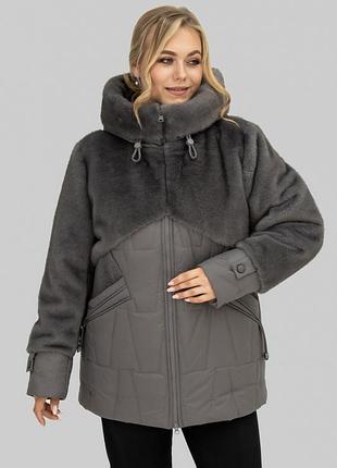 Женская зимняя шуба с капюшоном меховая стеганая куртка моко шатлен больших размеров 50-58 54