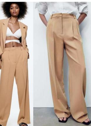 Брюки палаццо с защипами zara из вискозы