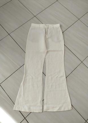 Молочные льняные брюки zara