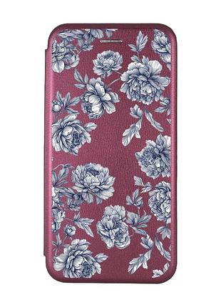 Чехол-книжка бордовый с рисунком на samsung galaxy a10 (2019) a105 ночные цветы (принт 432)