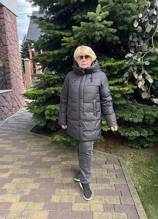 Зимовий пуховик куртка plus size 50-58 довжини 90см
