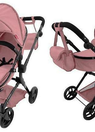 Коляска для ляльки 2в1 alfa 9707 powder pink з сумкою метал.кор.51x15.5x39.5 см carrello