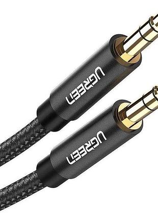 Аудіокабель ugreen av112 3.5mm male to 3.5mm male, cable gold plated metal case with braid, 1m, black(ugr-50361)