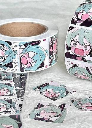 Набір рулон 500 штук аніме наклейок хацуне міку вокалоїд hatsune miku vocaloid