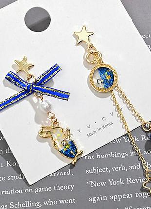 Сережки alice in wonderland довжиною до 8 см, ексклюзивні рідкісні кульчики для косплею, дуже гарні сині