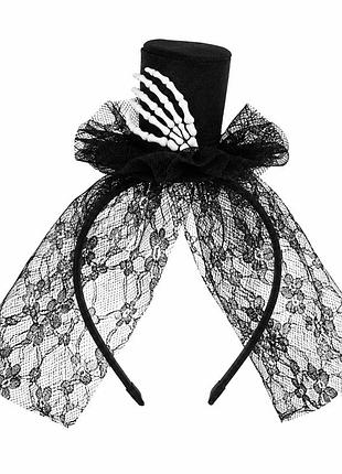 Обруч для волос halloween hairband с черным кружевом и декоративной скелетной рукой