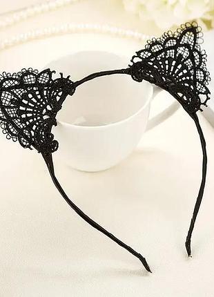 Обруч нежные кружевные кошачьи ушки, в черном цвете, black cat ears for women