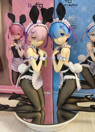 Велика аніме фігурка рам 29 см ре зеро b-style, ram re: zero, в костюмі зайчика в коробці рожева