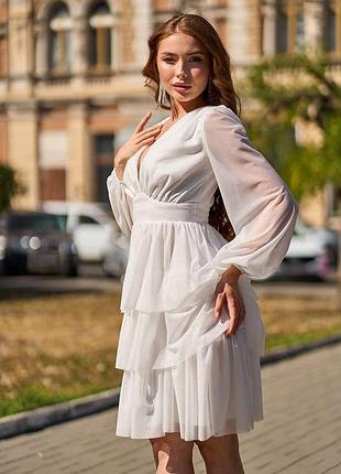Коктейльное платье мини шифон блеск 25079 молочное l