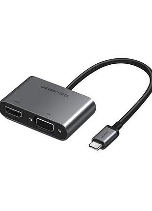 Usb-хаб ugreen usb-c to hdmi + vga +usb 3.0 adapter with pd (space gray)