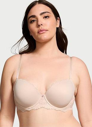 Бюстгальтер ліфчик бра бавовна victoria’s secret dream angels — marzipan nude lace trim lightly lined demi bra